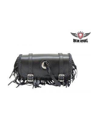 Bag Fork Handlebar Saddlebag Roll Barrel Pouch 10 Inch Leather Motorcycle  Tool